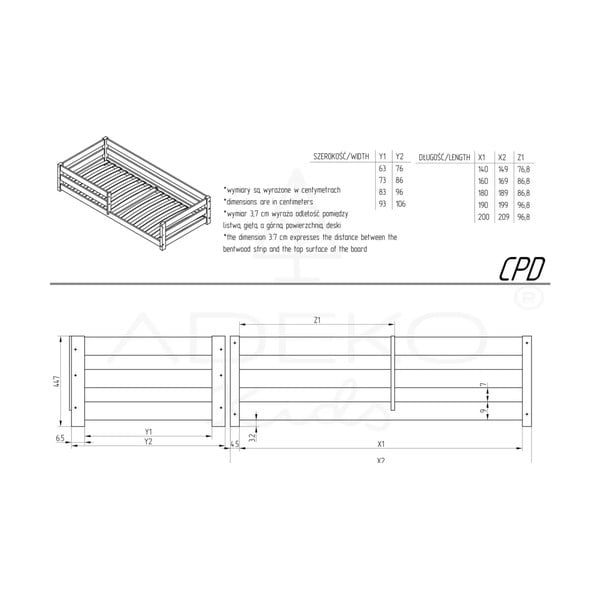 Pat pentru copii  în culoare naturală din lemn de pin 90x180 cm Mila CPD – Adeko-image-3