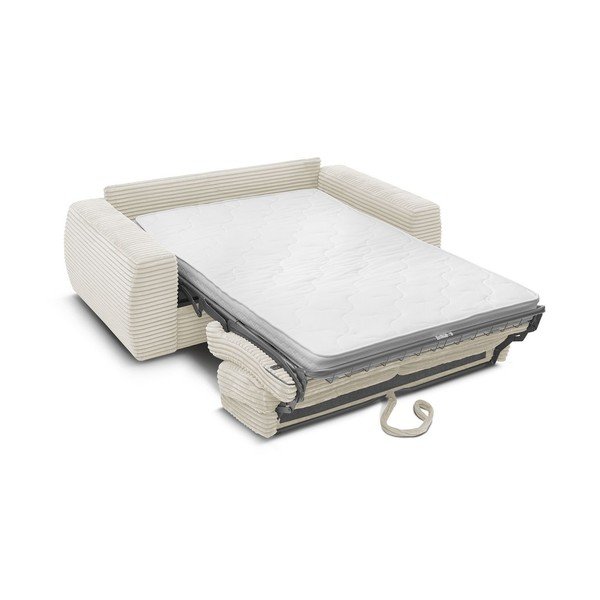 Canapea bej pentru dormitul zilnic/extensibilă cu tapițerie din catifea reiată  240 cm Hugo – Bobochic Paris-image-3