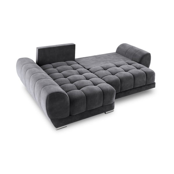 Colțar extensibil cu tapițerie de catifea și șezlong pe partea stângă Windsor & Co Sofas Nuage, gri închis-image-3