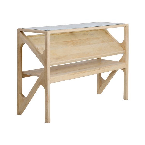 Masă consolă în culoare naturală deschisă cu blat din sticlă 41x119 cm Yuki – Light & Living