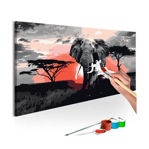 Set de pânze, vopsele și perii DIY Artgeist Elephant, 80 x 40 cm