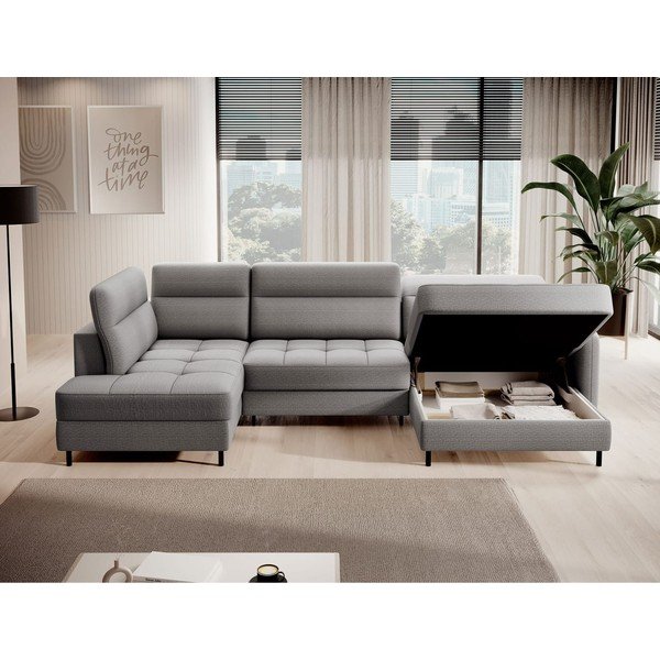 Colțar gri deschis extensibil/cu spațiu de depozitare cu tapițerie din catifea (cu colț pe partea stângă/în formă de "U") Berrto – ELTAP-image-3