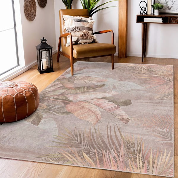 Covor tip traversă bej lavabil 80x200 cm Dusty Leaves – Mila Home-image-1