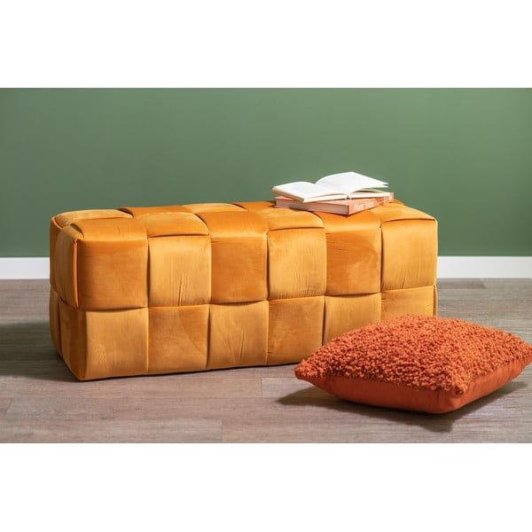 Taburet galben muștar cu tapițerie din catifea Weaved – Leitmotiv-image-1