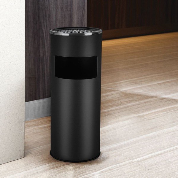 Coș de gunoi din metal cu scrumiera Songmics, negru-image-1