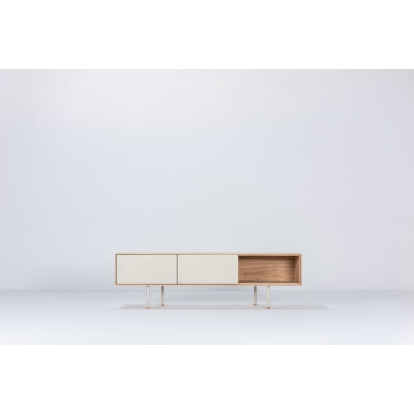 Comodă TV albă/în culoare naturală din lemn de stejar 160x48 cm Fina – Gazzda-image-3