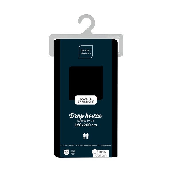 Cearceaf negru din bumbac cu elastic 160x200 cm Lina – douceur d'intérieur-image-2