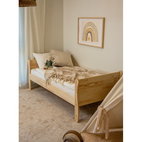Pat pentru copii  în culoare naturală din lemn de pin cu somieră 90x190 cm Roma – Adeko-image-1