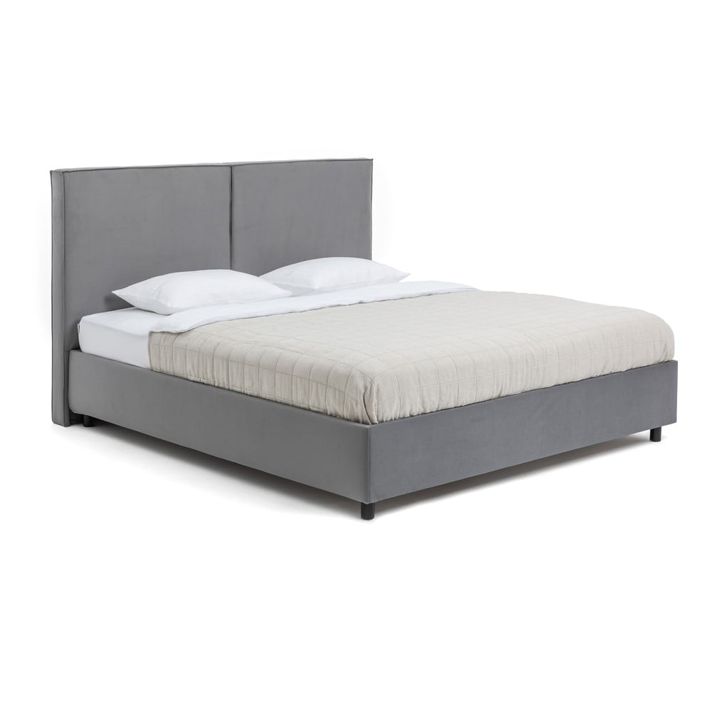 Pat matrimonial gri tapițat cu spațiu de depozitare cu somieră 160x200 cm Myra Bold – Bonami Selection