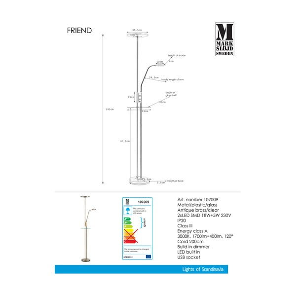 Lampadar cu LED Markslöjd Friend Uplight, alămiu-image-1