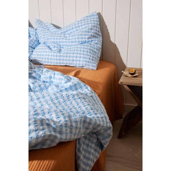 Lenjerie de pat albă/albastru-deschis din țesătură crep pentru pat de o persoană 140x200 cm Bæk&Bølge – JUNA-image-4