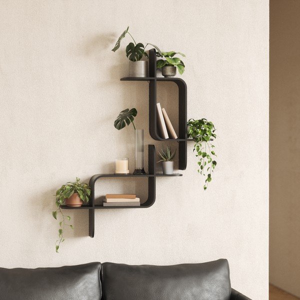 Raft negru etajat din lemn   de arbore de cauciuc 62 cm Montage – Umbra-image-3