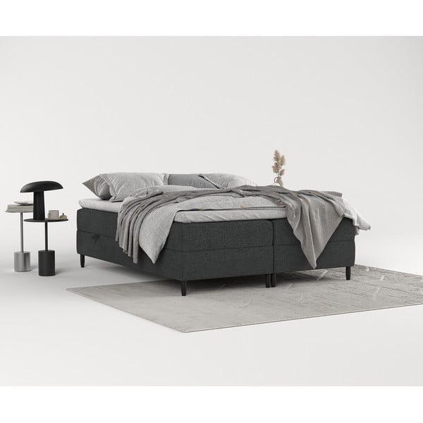Pat boxspring gri închis cu spațiu de depozitare 140x200 cm Malte – Maison de Rêve-image-1