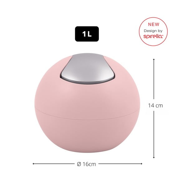 Coș de gunoi roz din plastic 1 l   Bowl Matt – Spirella-image-1