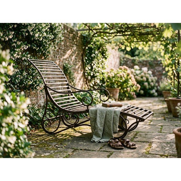 Șezlong de grădină maro închis din metal Kuwa – Garden Pleasure-image-1