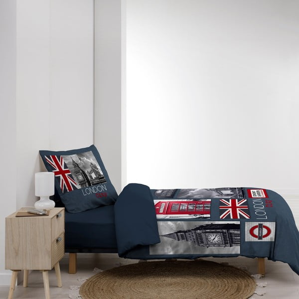 Lenjerie de pat albastru-închis din bumbac pentru pat de o persoană 140x200 cm City London – douceur d'intérieur-image-4