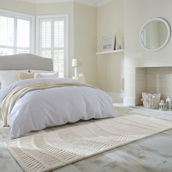 Covor tip traversă alb țesut manual din amestesc de lână 80x230 cm Sculptured Wave – Flair Rugs-image-1