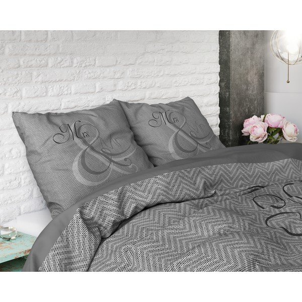 Lenjerie din bumbac pentru pat de o persoană Pure Cotton Mr and Mrs Knitted, 140 x 200/220 cm-image-1