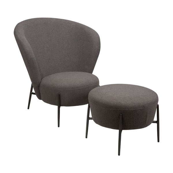 Fotoliu gri cu tapițerie din țesătură bouclé Orbit – DAN-FORM Denmark-image-3