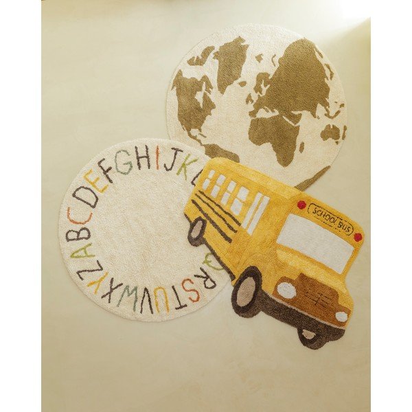 Covor pentru copii galben ocru lavabil, țesut manual din bumbac 90x130 cm School Bus – Lorena Canals-image-1