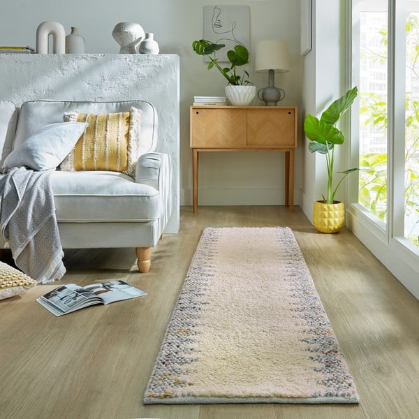 Covor tip traversă gri/crem țesut manual din amestesc de lână 60x230 cm Minerals Border – Flair Rugs-image-1