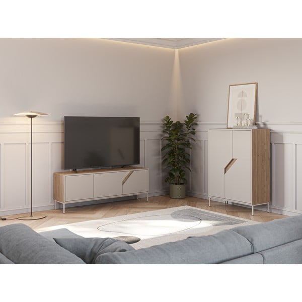 Comodă crem/în culoare naturală cu aspect de lemn de stejar 85x120x40 cm Lilou – Marckeric-image-1