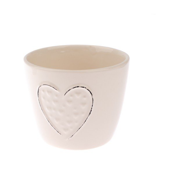 Ghiveci din ceramică Dakls Heart, înălțime 9,5 cm, crem