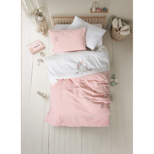 Lenjerie de pat pentru copii albă-roz din bumbac pentru pătuț cu cearceaf inclus, cu 4 piese 100x150 cm Bonic – Mijolnir-image-1