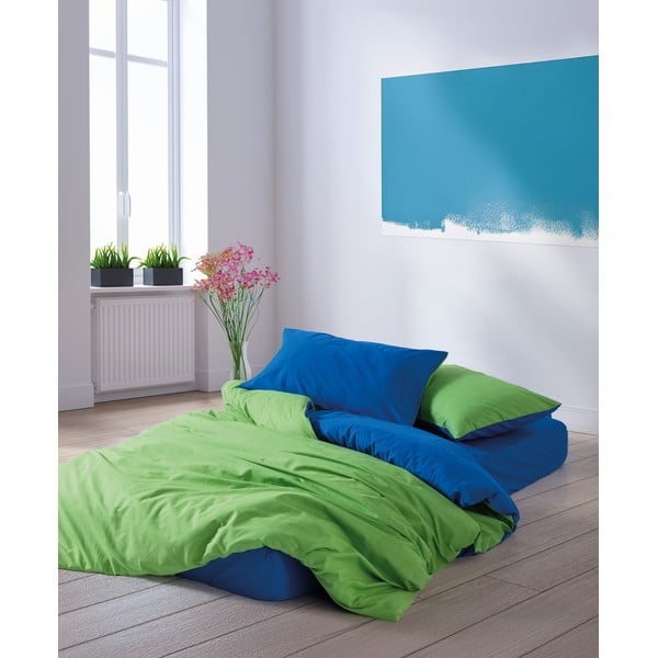 Lenjerie de pat verde-albastră din bumbac ranforcé pentru pat dublu, extinsă cu cearceaf inclus, cu 4 piese 200x220 cm Sage – Mijolnir-image-4