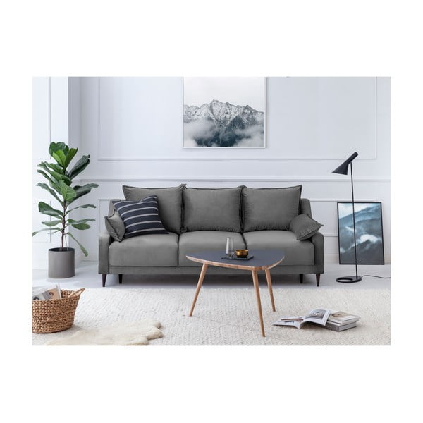 Canapea extensibilă cu 3 locuri și spațiu de depozitare Mazzini Sofas Freesia, gri-image-4