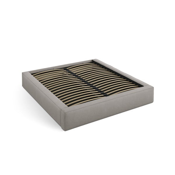Pat matrimonial gri deschis tapițat cu spațiu de depozitare cu somieră 180x200 cm Simon Darren – Micadoni -image-2