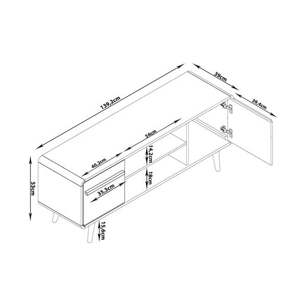 Masă TV neagră/în culoare naturală cu aspect de lemn de stejar 140x53 cm Chantal - Støraa-image-4