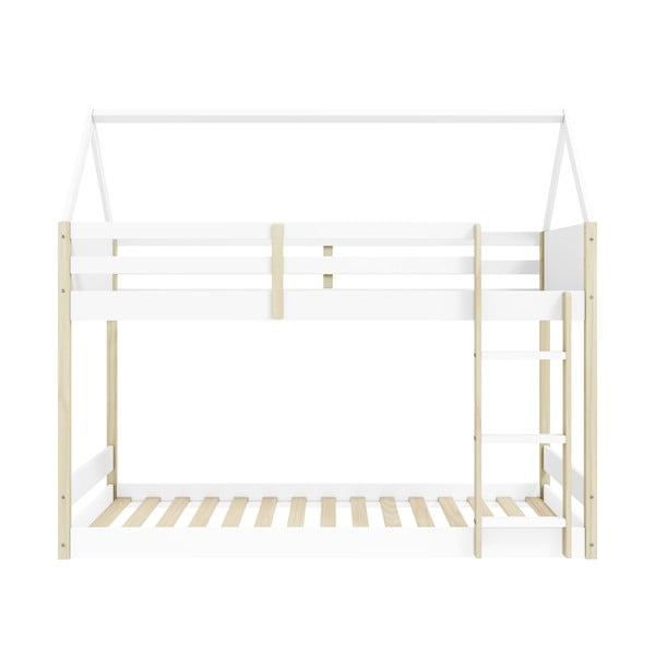 Pat pentru copii  alb/în culoare naturală de tip casă/supraetajat 90x190 cm Valka – Marckeric-image-3