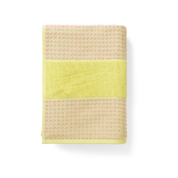 Prosop galben-roz din bumbac organic din frotir 50x100 cm Check – JUNA