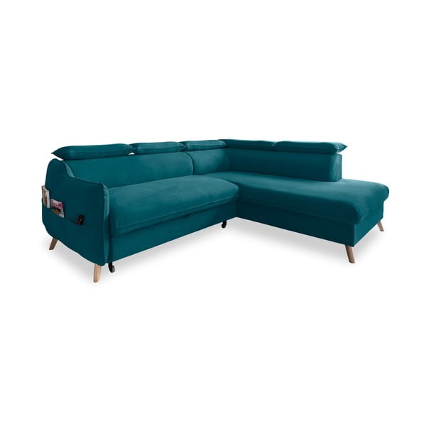 Colțar turcoaz extensibil cu tapițerie din catifea (cu colț pe partea dreaptă) Sweet Harmony – Miuform