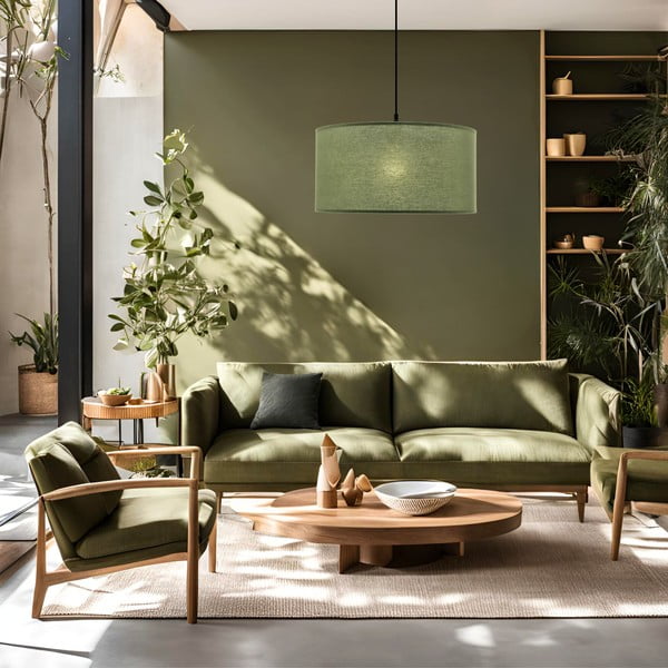 Lustră verde cu abajur textil ø 40 cm Shanti – Candellux Lighting-image-1