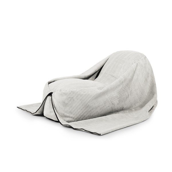 Fotoliu puf pentru copii crem cu tapițerie din catifea reiată Cocoon 120 – SLOWDOWN