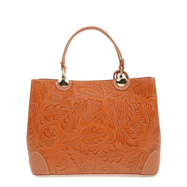 Geantă din piele Carla Ferreri Floral, maro coniac-image-1
