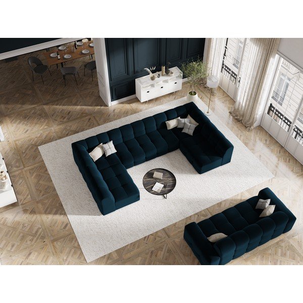 Colțar albastru închis cu tapițerie din catifea (în formă de "U") Kendal – Micadoni Home-image-1