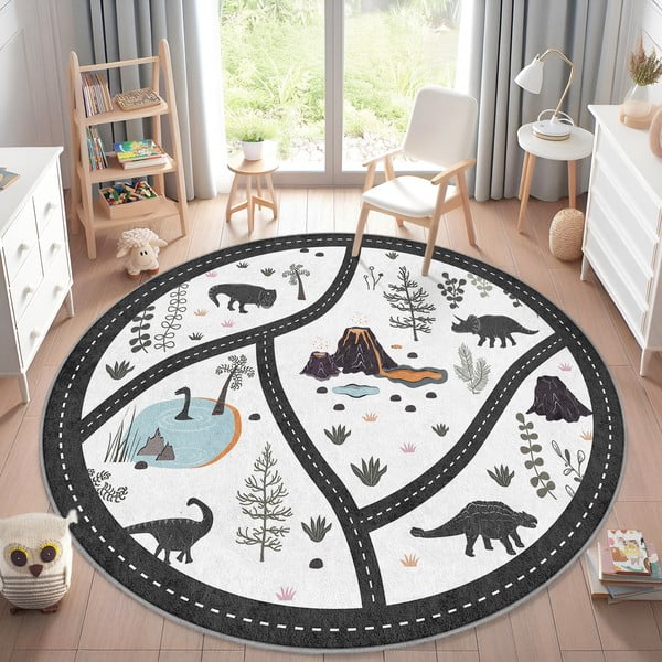 Covor de joacă pentru copii negru-alb lavabil ø120 cm Dino Park – Mila Home-image-1