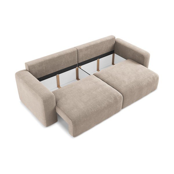 Canapea bej extensibilă/cu spațiu de depozitare cu tapițerie din chenille 252 cm Kona – Makamii-image-4