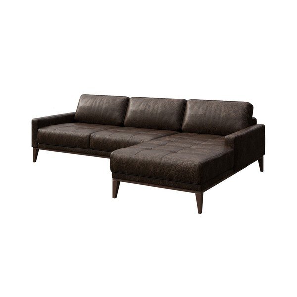Colțar din piele cu șezlong pe partea dreaptă MESONICA Musso Tufted, maro închis-image-2
