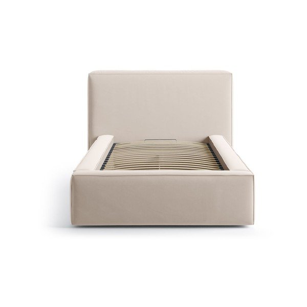 Pat bej tapițat cu spațiu de depozitare cu somieră 90x200 cm Jodie – Micadoni -image-3