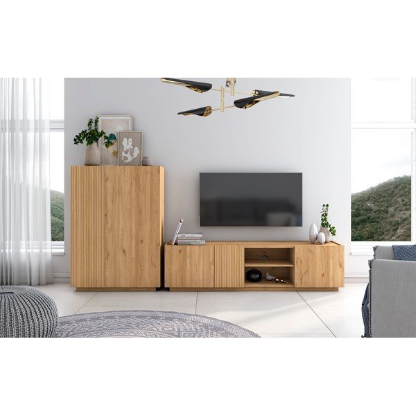 Comodă TV cu aspect de lemn de stejar 180x48 cm Rayana - Marckeric-image-1