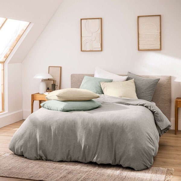 Lenjerie de pat gri din bumbac pentru pat dublu/extinsă cu 3 piese 240x220 cm Meline – douceur d'intérieur-image-3