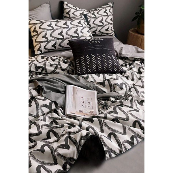 Lenjerie de pat alb-gri din bumbac pentru pat de o persoană-extins și cearceaf 160x220 cm – Mila Home-image-2