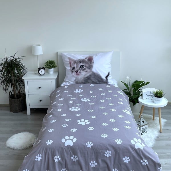 Lenjerie de pat pentru copii albă-gri din bumbac pentru pat de o persoană 140x200 cm Kitten "Grey" – Jerry Fabrics-image-2