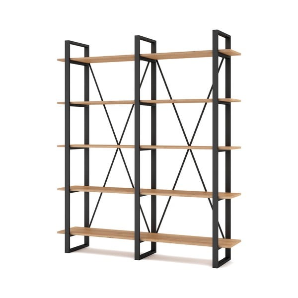 Bibliotecă negru/natural  cu aspect de lemn de stejar 150x180 cm Aviva – Marckeric-image-3