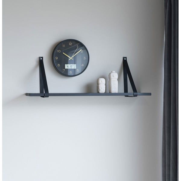 Raft din lemn cu suport din piele Casa Nordic Forno, 80 x 20 cm, negru-image-1