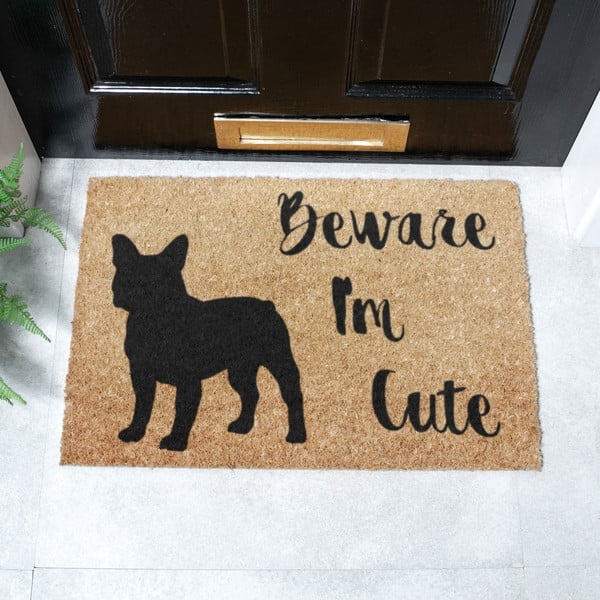 Covoraș de intrare din fibre de nucă de cocos 40x60 cm Beware I'm Cute French Bulldog – Artsy Doormats-image-2